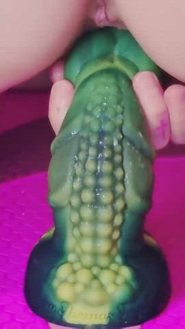 Watch My Pussy Ripple As I Take On This Girthy Alien Dildo Scrolller