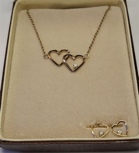 Necklace Krementz K Gold Overlay Double Heart Neck Gem