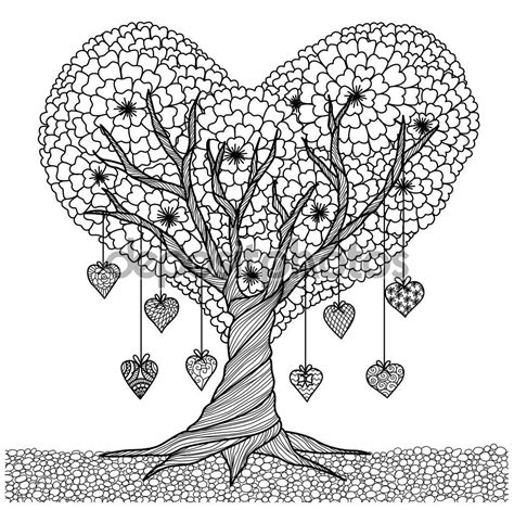 Hand Drawn Heart Shape Tree For Coloring Book For Adult Or Shape