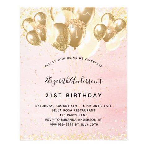 Birthday Blush Pink Gold Glitter Balloons Budget Flyer Zazzle