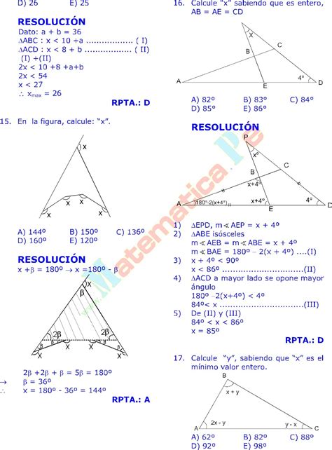 Los TriÁngulos Y Sus Propiedades Ejercicios Resueltos De GeometrÍa Plana Preuniversitaria En Pdf