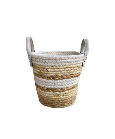 CESTA MACETA DE YUTE NATURAL CREMA Y MARRÓN CON 2 ASAS Ø20 x H19cm