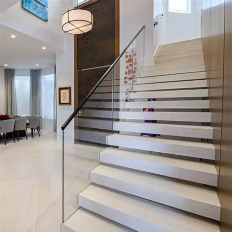 Custom Wood Floating Straight Glass Staircase With Led Design China