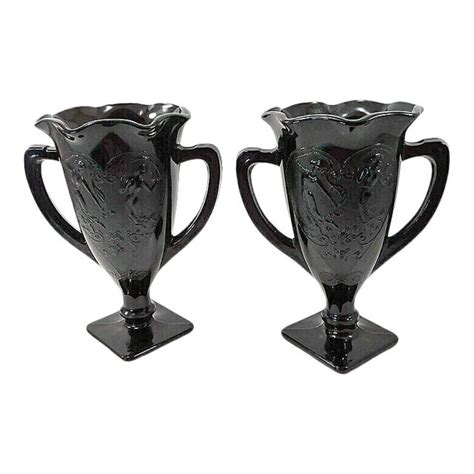 Le Smith Art Deco Black Milk Glass Trophy Vases A Pair Chairish