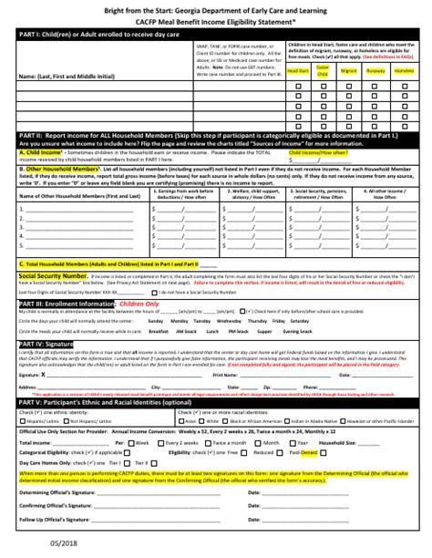 Cacfp Meal Benefit Eligibility Form Image To U