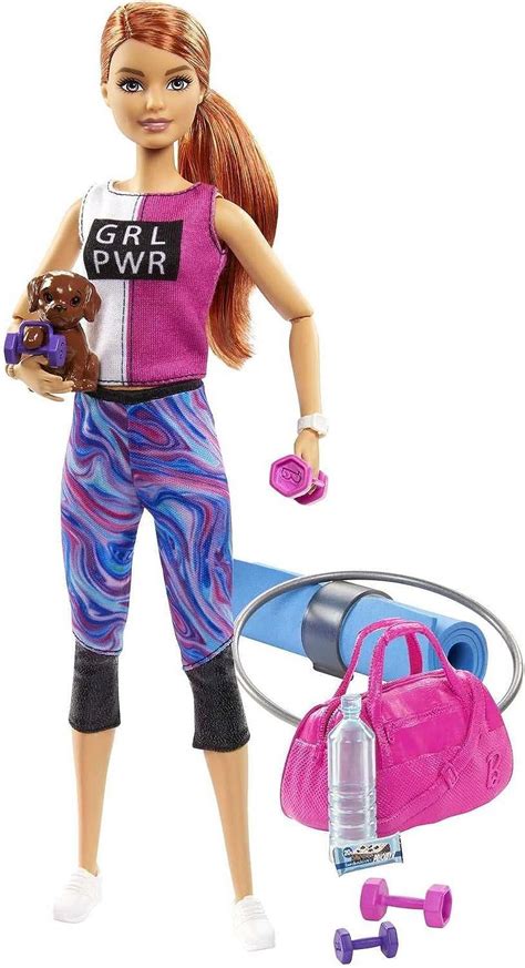 Barbie Fitness Red Haired Doll With Puppy And 9 Accessories Including