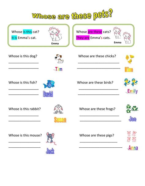 Whose Are These Pets Worksheet 2nd Grade Worksheets Possessives