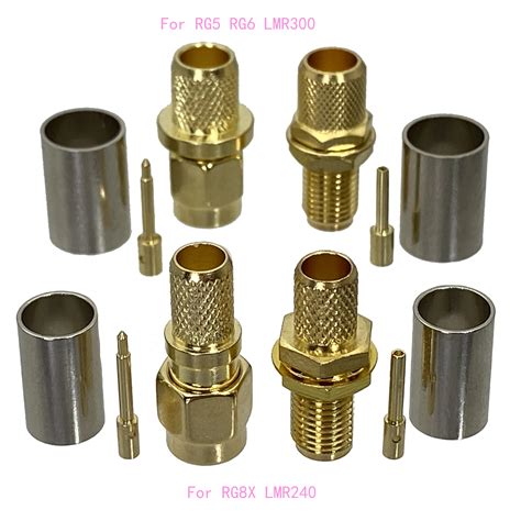 10pcs Sma Male Plug Female Jack Bulkhead Crimp Rg8x Lmr240 Rg5 Rg6 Lmr300 Cable Rf Coaxial