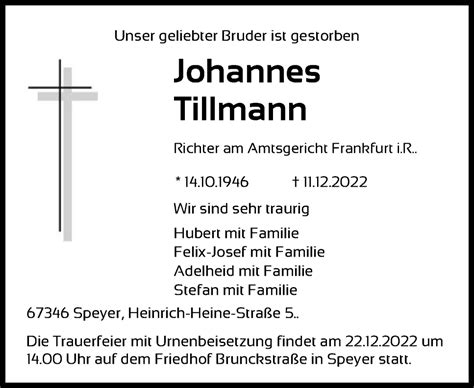 Traueranzeigen Von Johannes Tillmann Trauer Rheinmain De