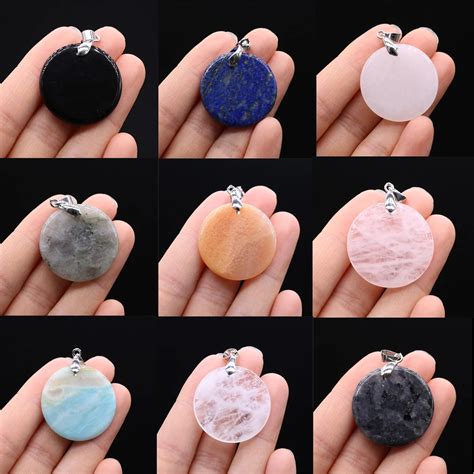 Natural Stone Agates Pendants Big Round Lapis Lazuli Tiger Eye