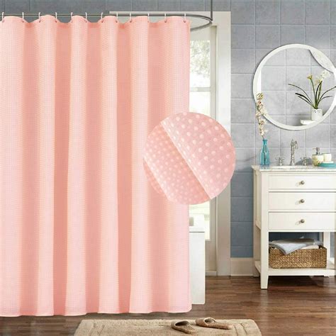 Pink Blush Waffle Fabric Shower Curtain Farmhouse Elegance Pretty Cute