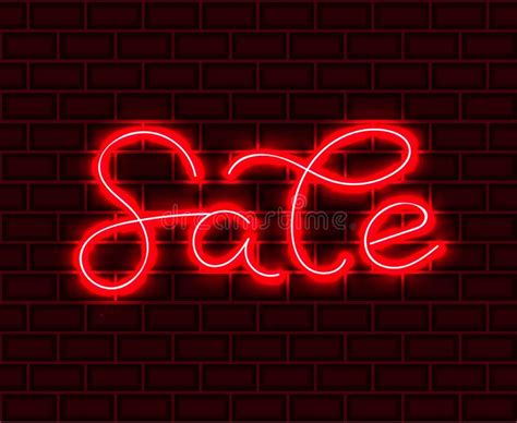 Night Sale Neon Lettering Brick Wall Background Vector Illustration