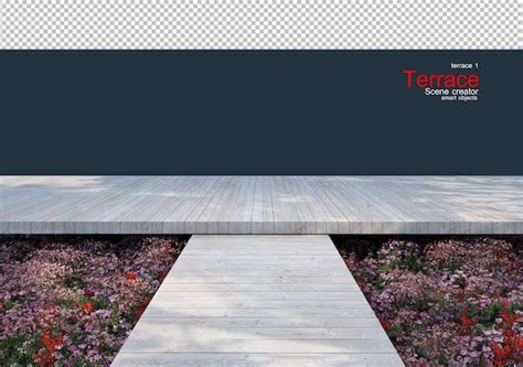 Premium Psd Wooden Terraces Decorated With Flower And Plant Gardens