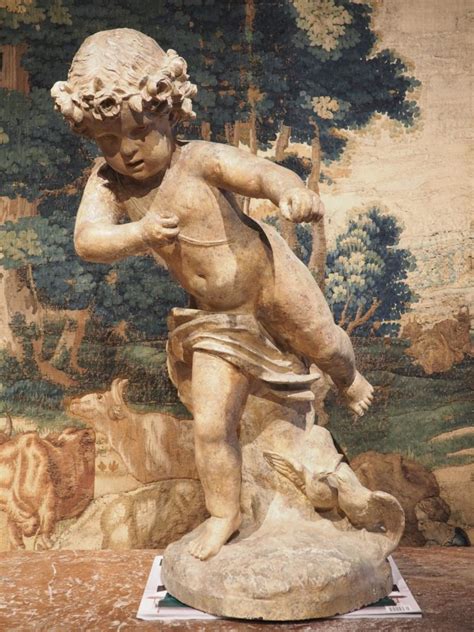 Large Th Century French Cherub Statue In Terra Cotta Tinted Plaster