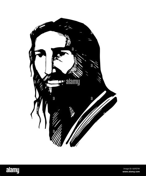 Hand Drawn Vector Illustration Or Drawing Of Jesus Christ Face Stock