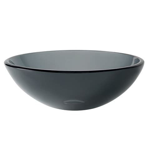 Kraus Round Clear Black Glass Vessel Bathroom Sink 14 Inch