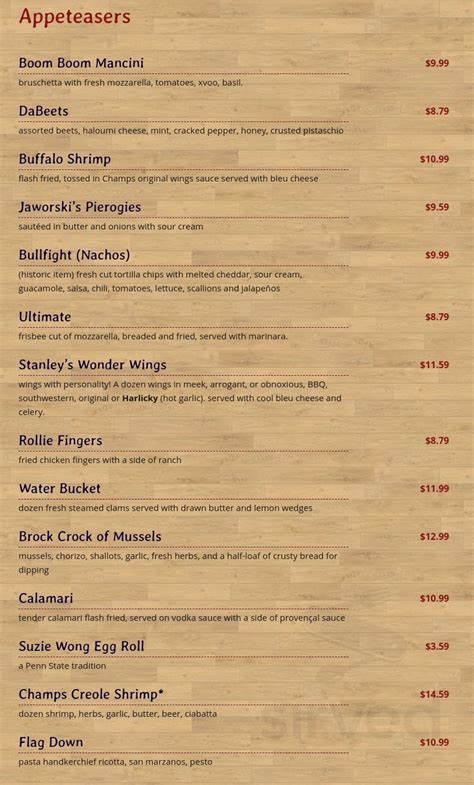 Champs Sports Grill menu in State College, Pennsylvania, USA