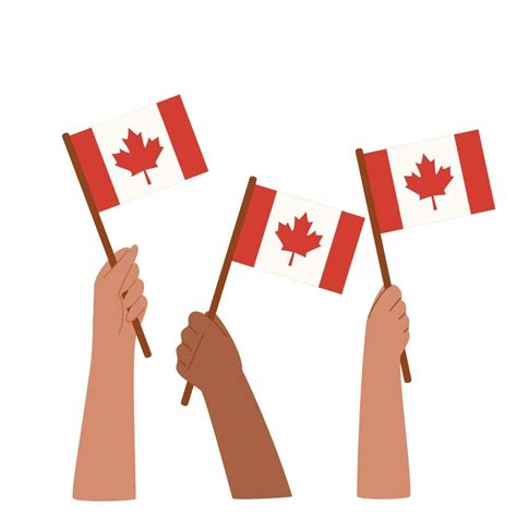 Hands Holding Canadian Flags Vector Hand Drawn Illustration