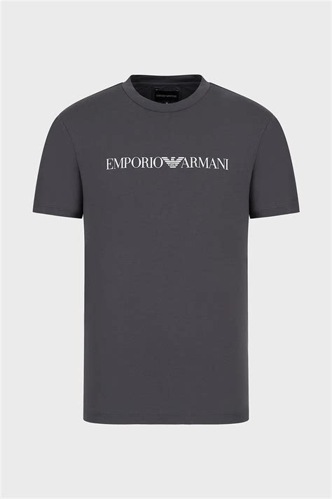 Emporio Armani Pamuklu Bask L Regular Fit Bisiklet Yaka Erkek T Shirt