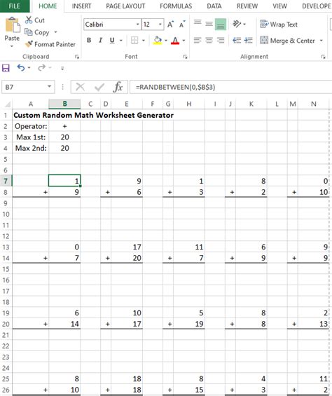 Build a Printable Math Worksheet Generator Spreadsheet – SpreadsheetSolving