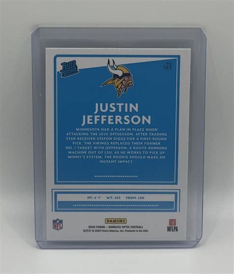 2020 Donruss Optic Justin Jefferson 163 RC Rated Rookie Minnesota