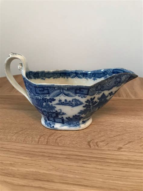 Early Davenport Sauce Jug Antique Gravy Boat Blue And White Etsy