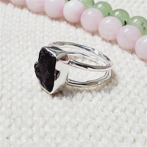 Rough Garnet Ring Garnet Ring Raw Garnet Ring 925 Silver Etsy