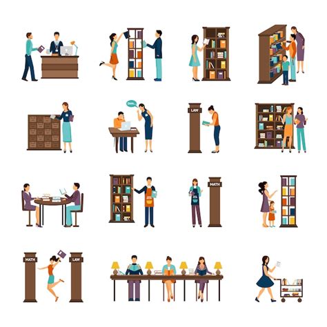 Free Vector People In Library Icon Set