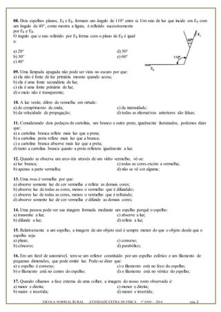 atividade de física 1º ano optica geometrica PDF