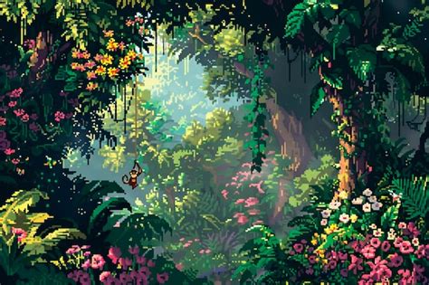 Paisaje De La Selva En Estilo Pixel Art Foto Gratis