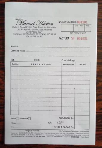 Talonario Factura Media Carta Original Y Una Copia Mercadolibre