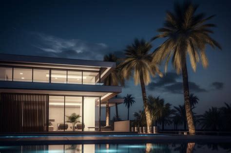 Premium AI Image | Part of a modern house with palm trees