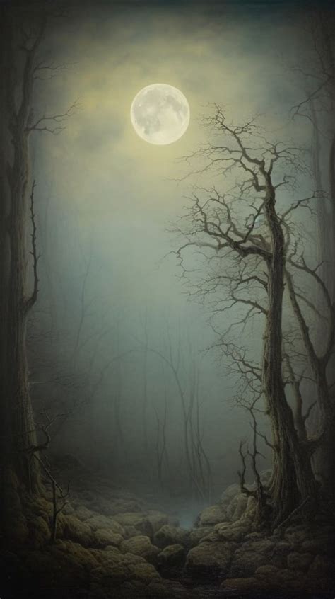 Enchanting Forest Painting with Full Moon