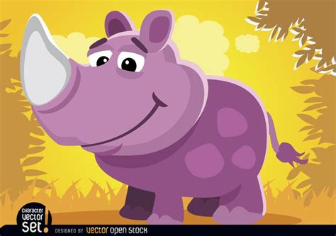 Purple Rhino In Jungle Cartoon Animal Vector Download