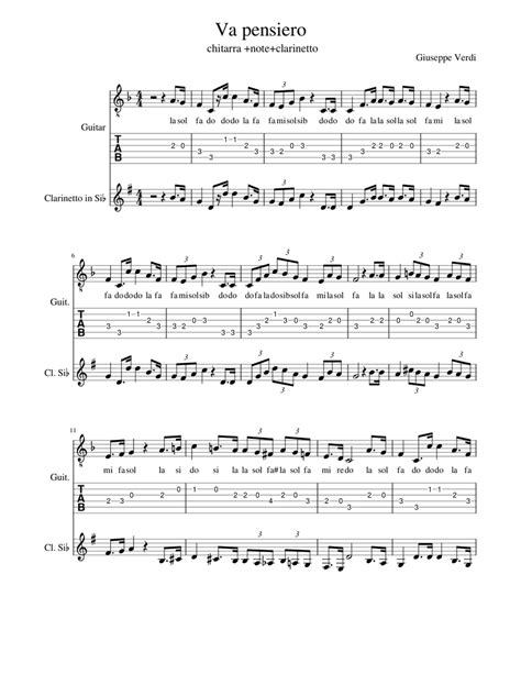 Va Pensiero Note Tab Clarinetto Sheet Music For Clarinet In B Flat