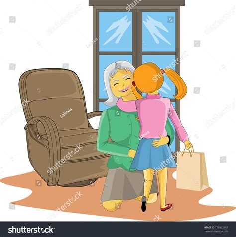 Granddaughter Hugging His Grandmother Vector Illustration Stock Vector