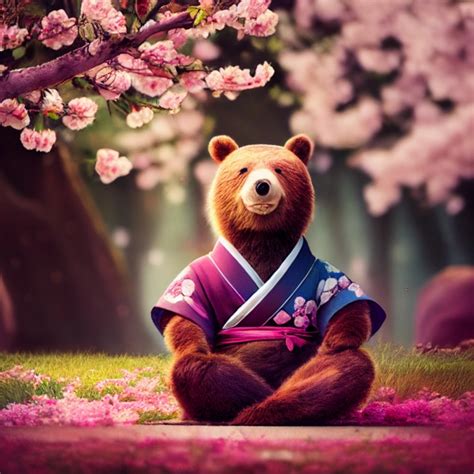 Adorable Anthropomorphic Bear Wearing Kimono Midjourney