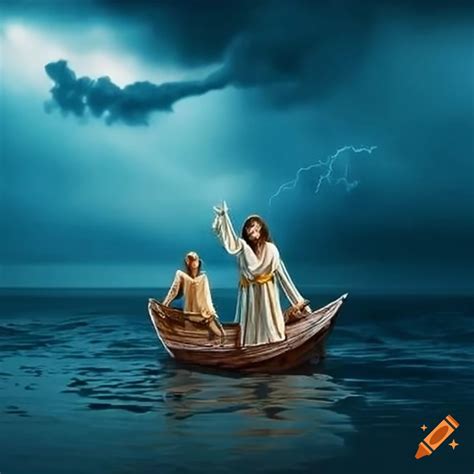 Image Of Jesus In A Boat During A Storm On Craiyon