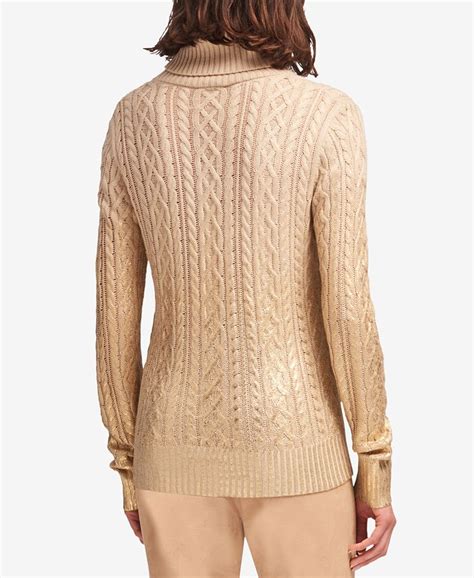Dkny Metallic Detail Cable Knit Turtleneck Sweater Macys