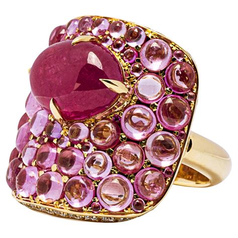 Alex Jona Pink Tourmaline White Diamond Yellow Gold Ring For Sale At