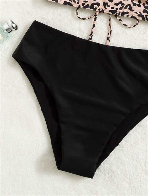 SHEIN Swim Pcs Set Women S Summer Beach Leopard Print Ruffled Hem Bikini Swimwear Set
