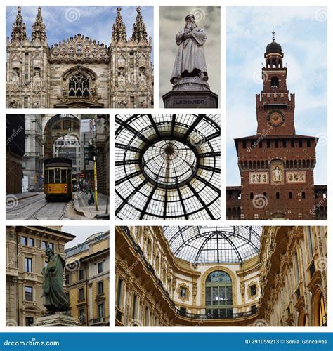 Collage Of Photos Of The Sights Of Milan Stock Image Image Of Gallery
