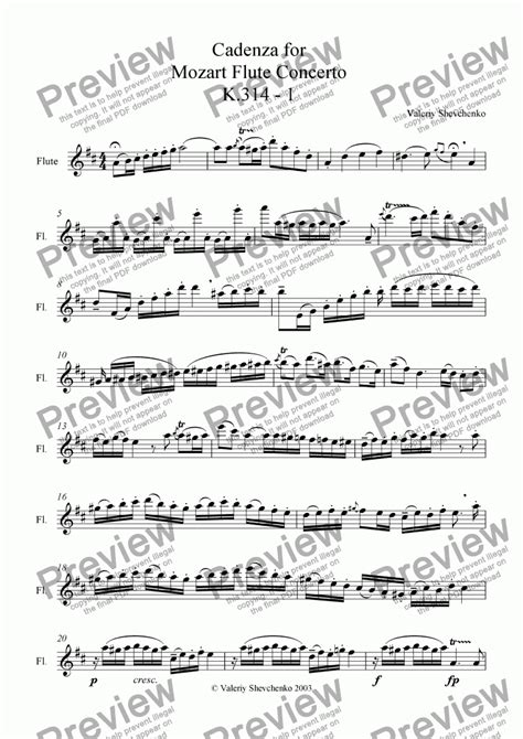 Cadenza For Mozart Flute Concerto K 314 1 Download Sheet Music Pdf