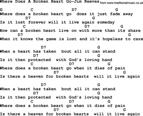 Country Music Where Does A Broken Heart Go Jim Reeves Lyrics And Chords