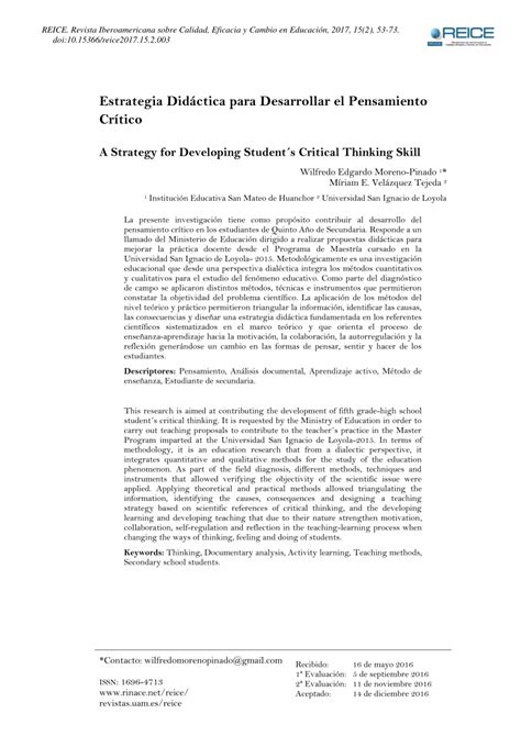 Pdf Estrategia Didáctica Para Desarrollar El Pensamiento Crítico