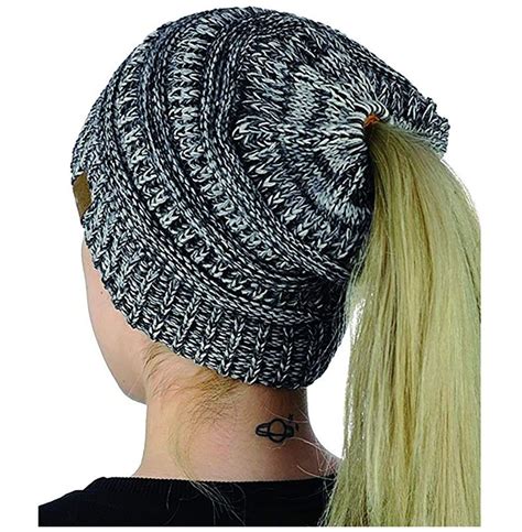 Women S Beanie Ponytail Hole Messy Bun Beanietail Multi Color Ribbed