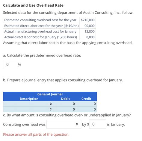 Solved Calculate And Use Overhead Rate Selected Data For The Chegg