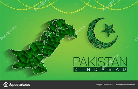 Mapa De Pakist N Con Luna Y Estrella Sobre Fondo Verde Con El Texto De