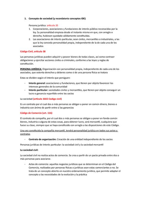 Tema Dret Mercantil Concepto De Sociedad Y Recordatorio