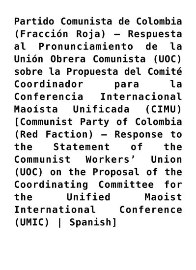 Partido Comunista de Colombia Fracción Roja Respuesta al